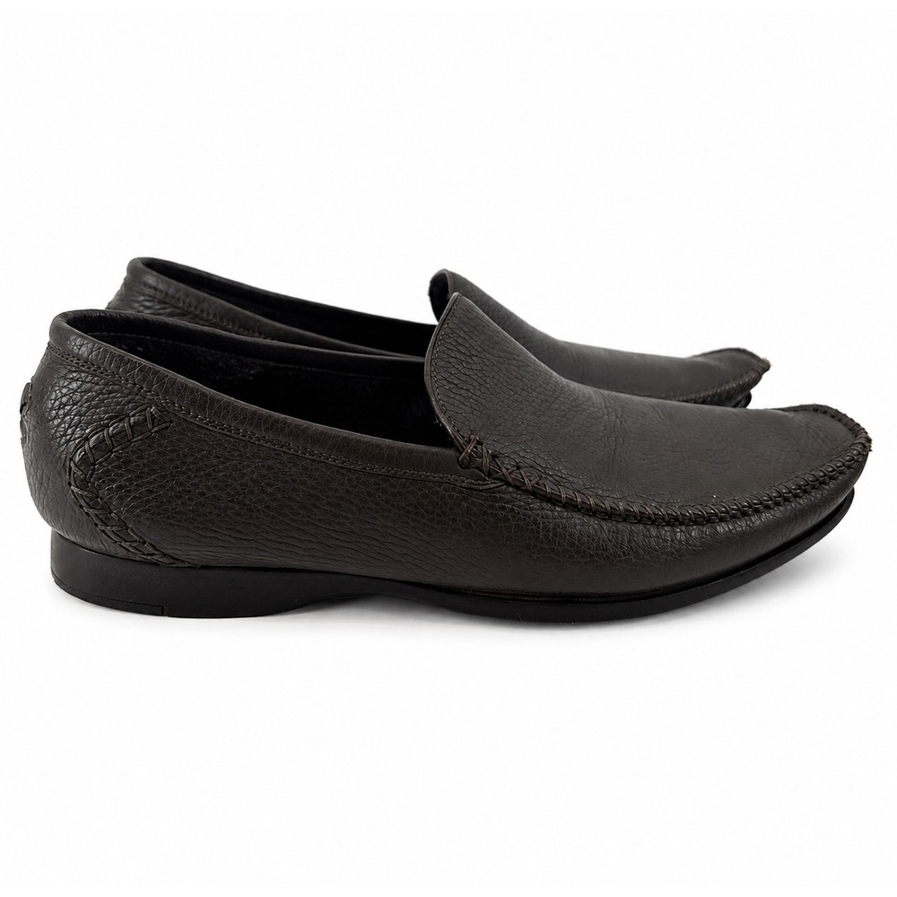 Bottega Veneta Loafers Men 10.5 EU 43.5 Dark Brown Leather Moc Toe Slip On Shoes
